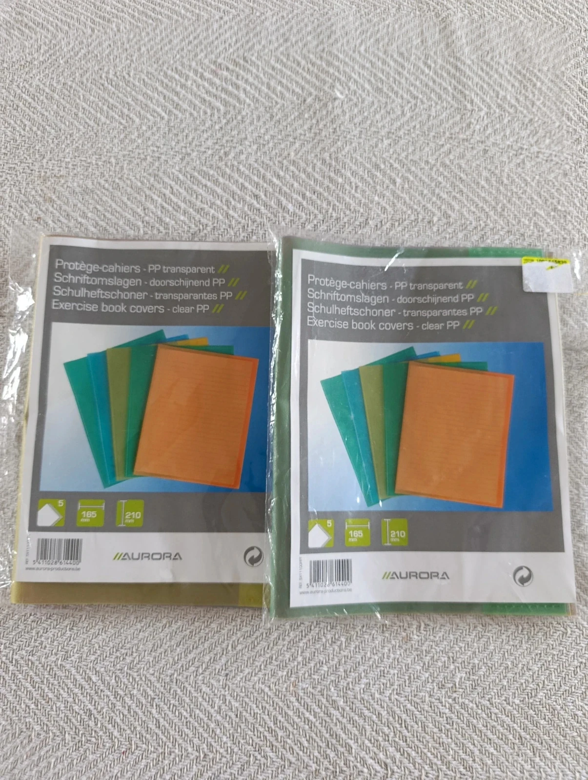 Lot de 2 paquets de protège-cahiers transparents A5 Aurora – Neufs